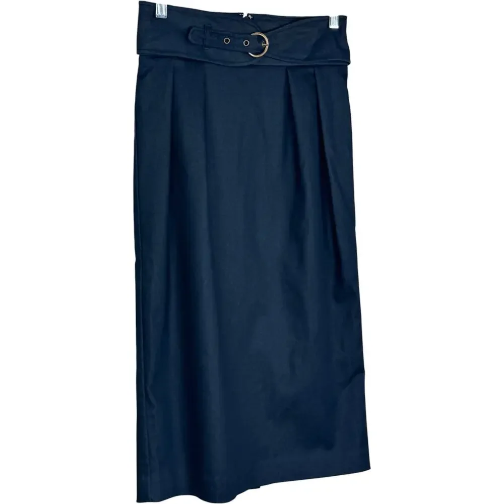 Worthington‎ Pencil Skirt Women 4 Navy Blue Belted Knee Length Career Workwear